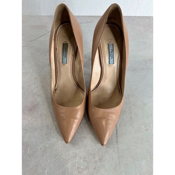 Prada‎ Womens Nude Leather Pointed Toe High Heels Sz 39 - Picture 3 of 15